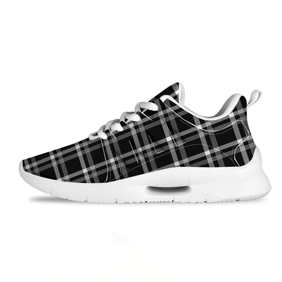 Tartan White And Black Print Pattern Tennis Shoes-grizzshop