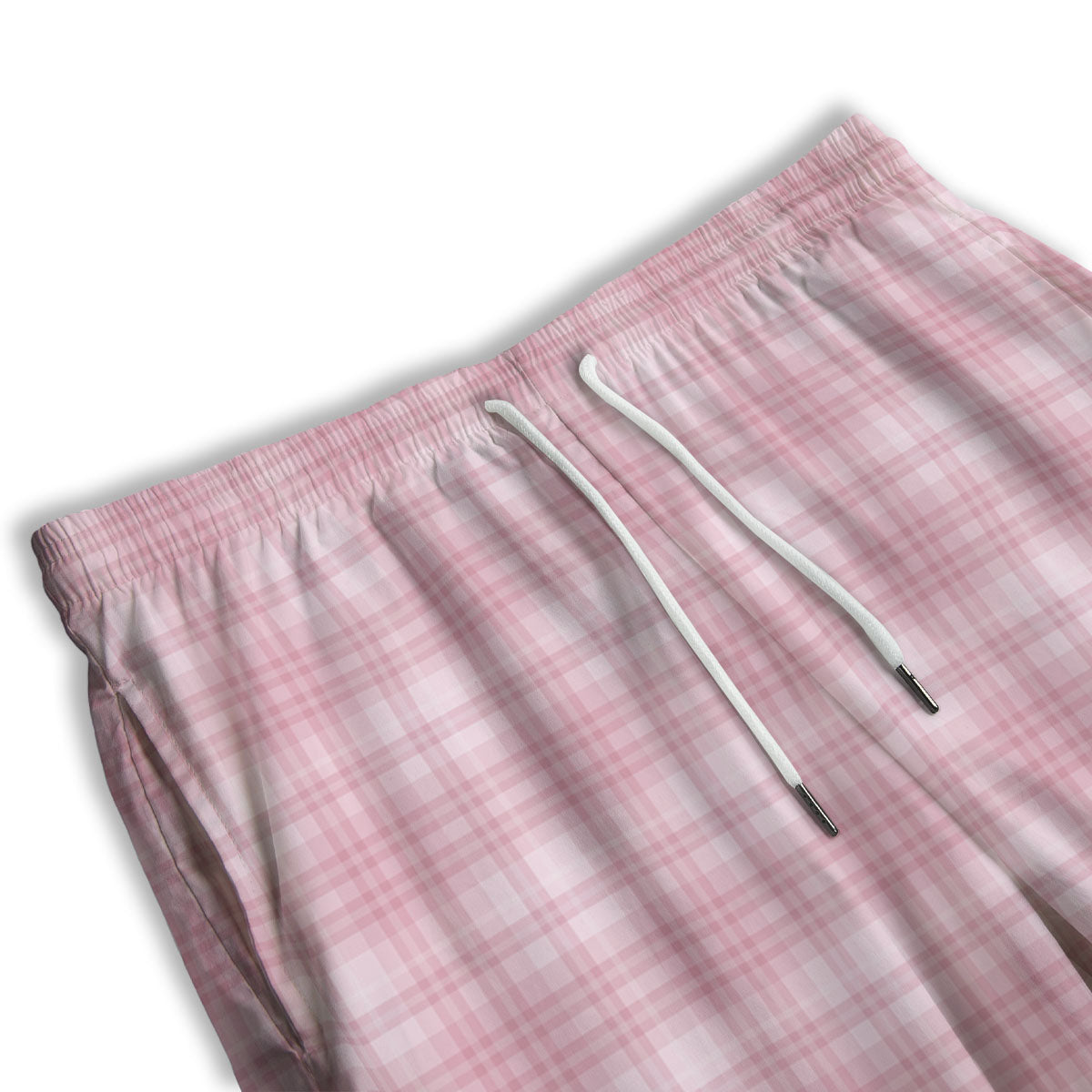 Tartan White And Pink Print Pattern Men's Athletic Shorts