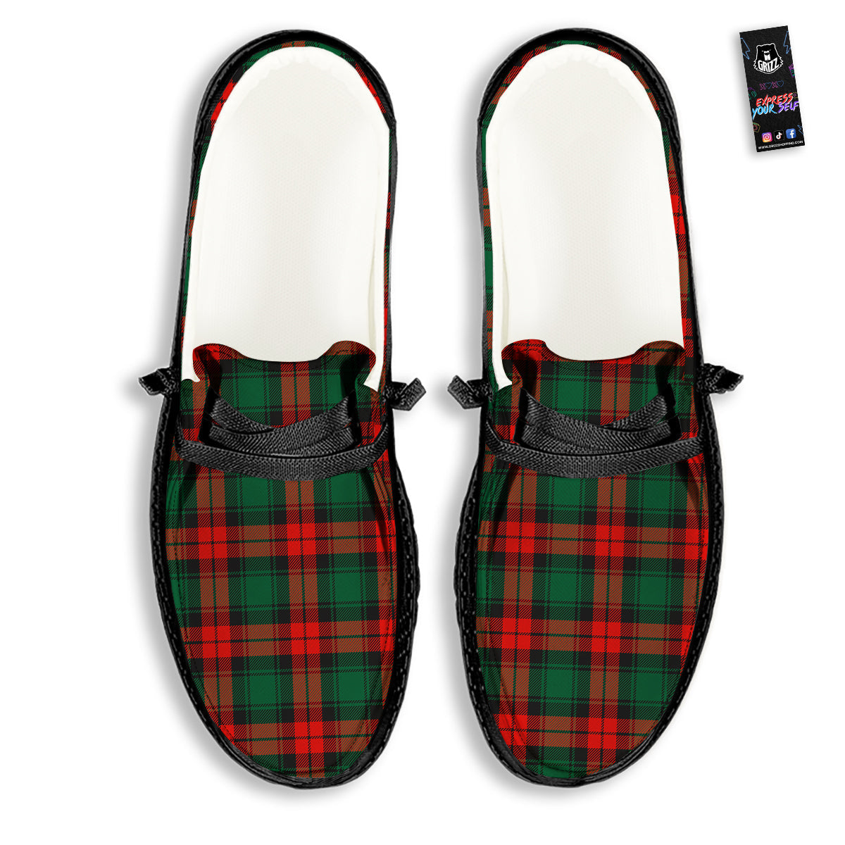 Tartan Xmas Scottish Print Pattern Black Loafers-grizzshop