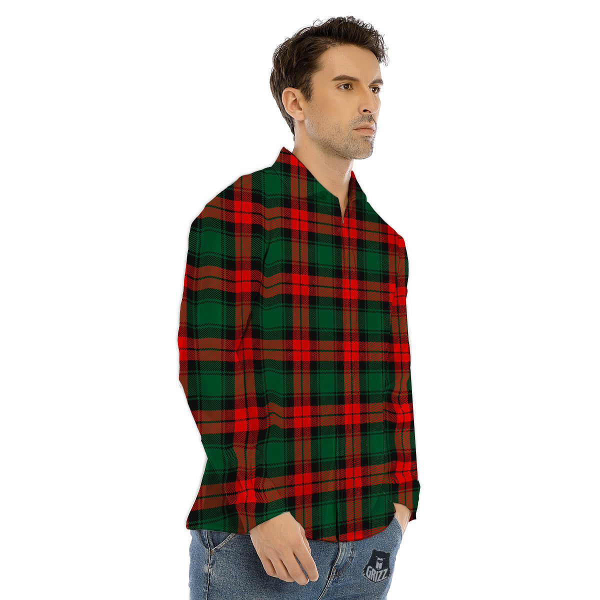 Tartan Xmas Scottish Print Pattern Men's Dress Shirts-grizzshop