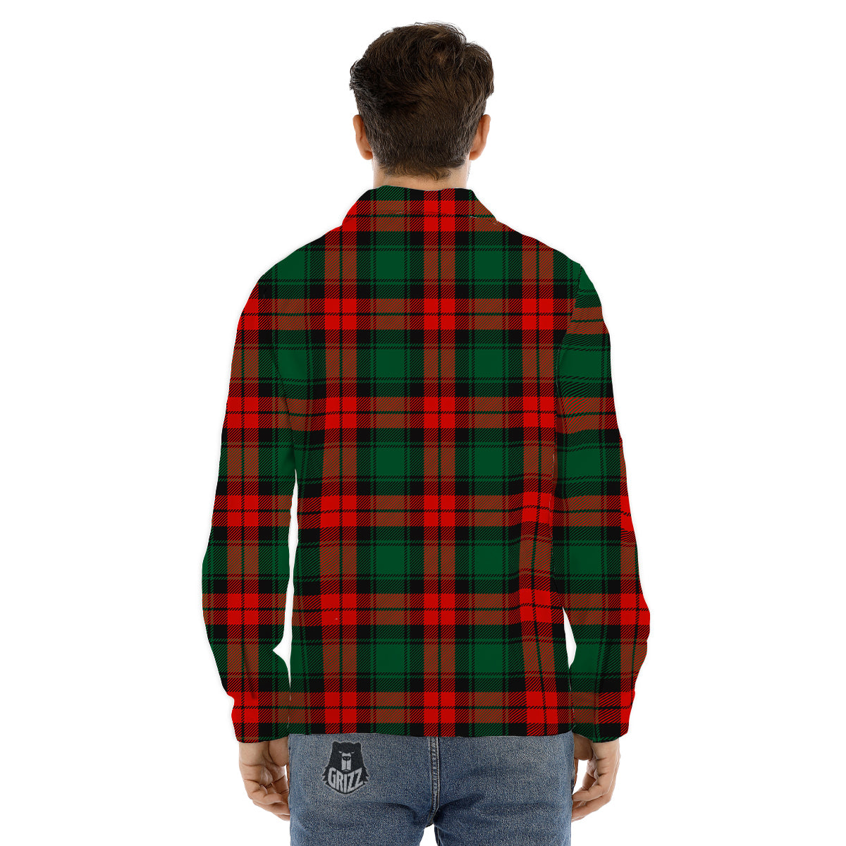 Tartan Xmas Scottish Print Pattern Men's Dress Shirts-grizzshop