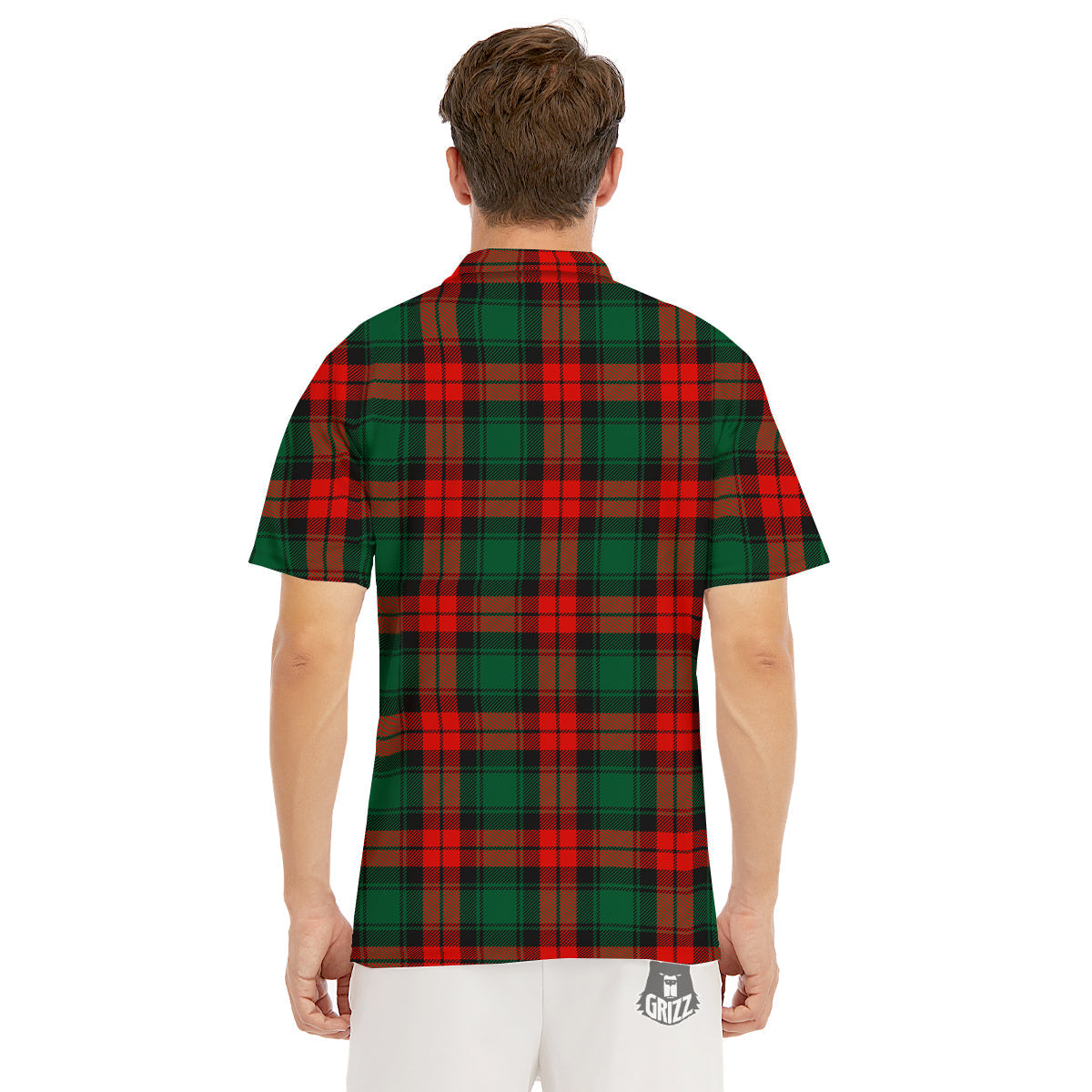 Tartan Xmas Scottish Print Pattern Men's Golf Shirts-grizzshop