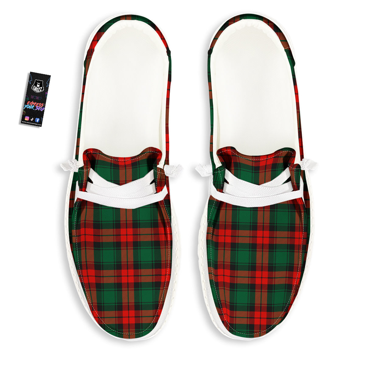 Tartan Xmas Scottish Print Pattern White Loafers-grizzshop