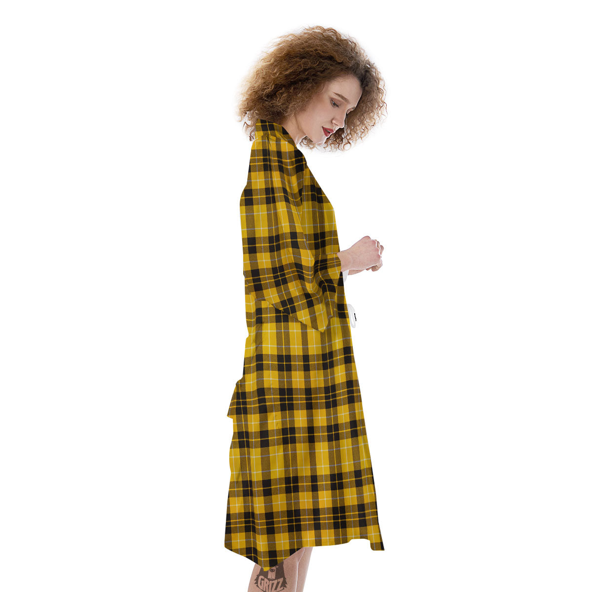 Tartan Yellow And Black Print Pattern Kimono-grizzshop