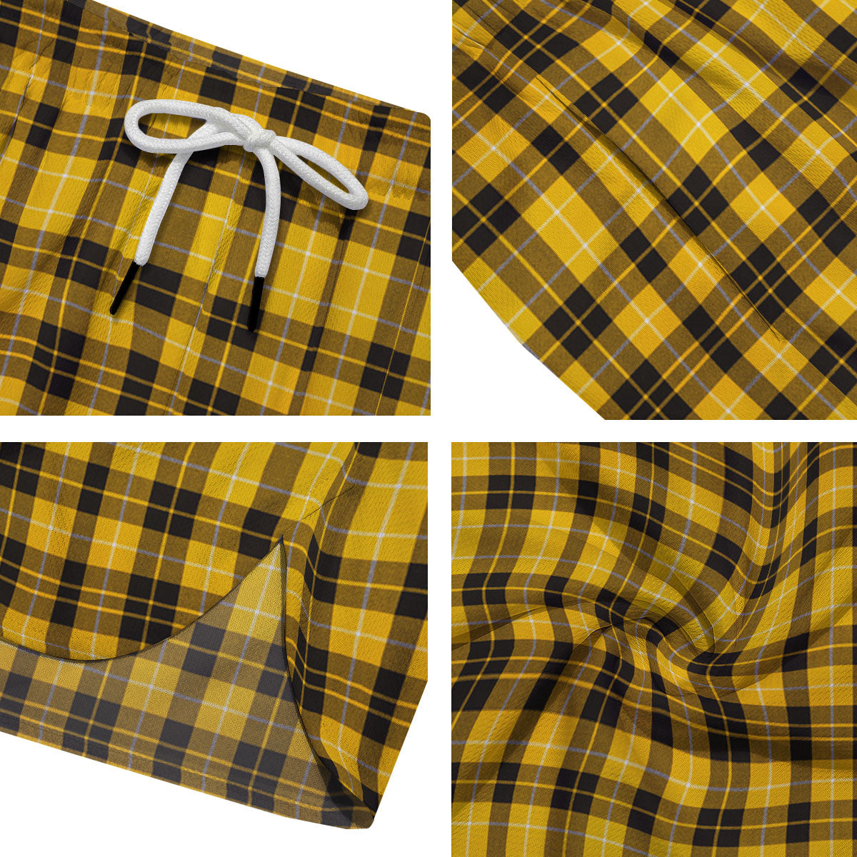 Tartan Yellow And Black Print Pattern Men's Running Shorts-grizzshop