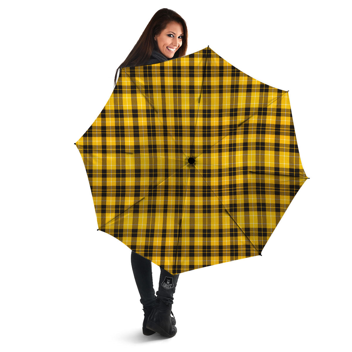 Tartan Yellow And Black Print Pattern Umbrella-grizzshop
