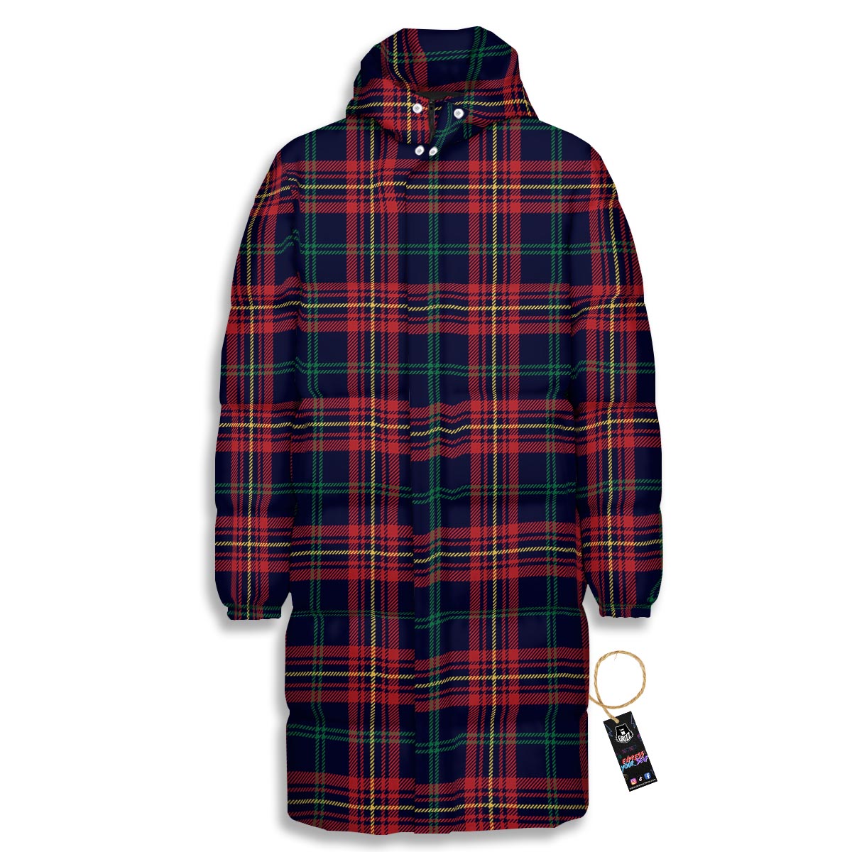 Tartan Yellow And Red Print Pattern Long Down Jacket-grizzshop