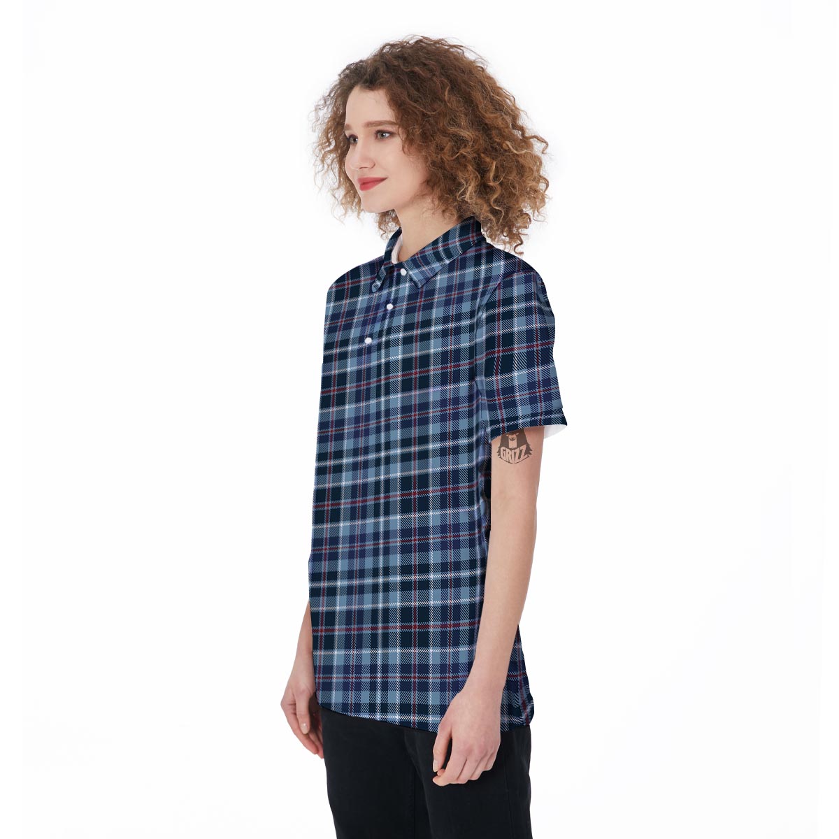 Tartan Blue Plaid Women's Golf Shirts-grizzshop