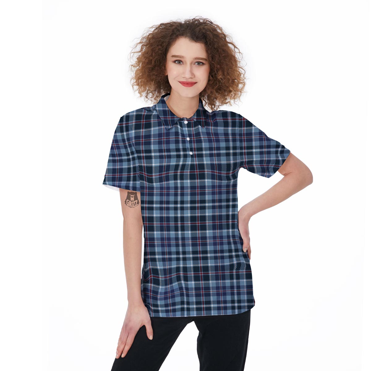 Tartan Blue Plaid Women's Golf Shirts-grizzshop