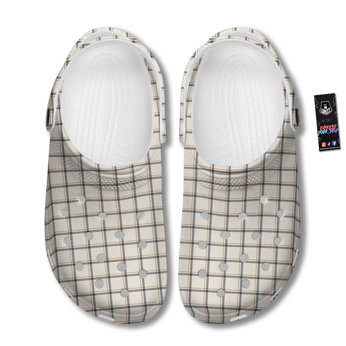 Tattersall Beige Print Pattern Clog-grizzshop