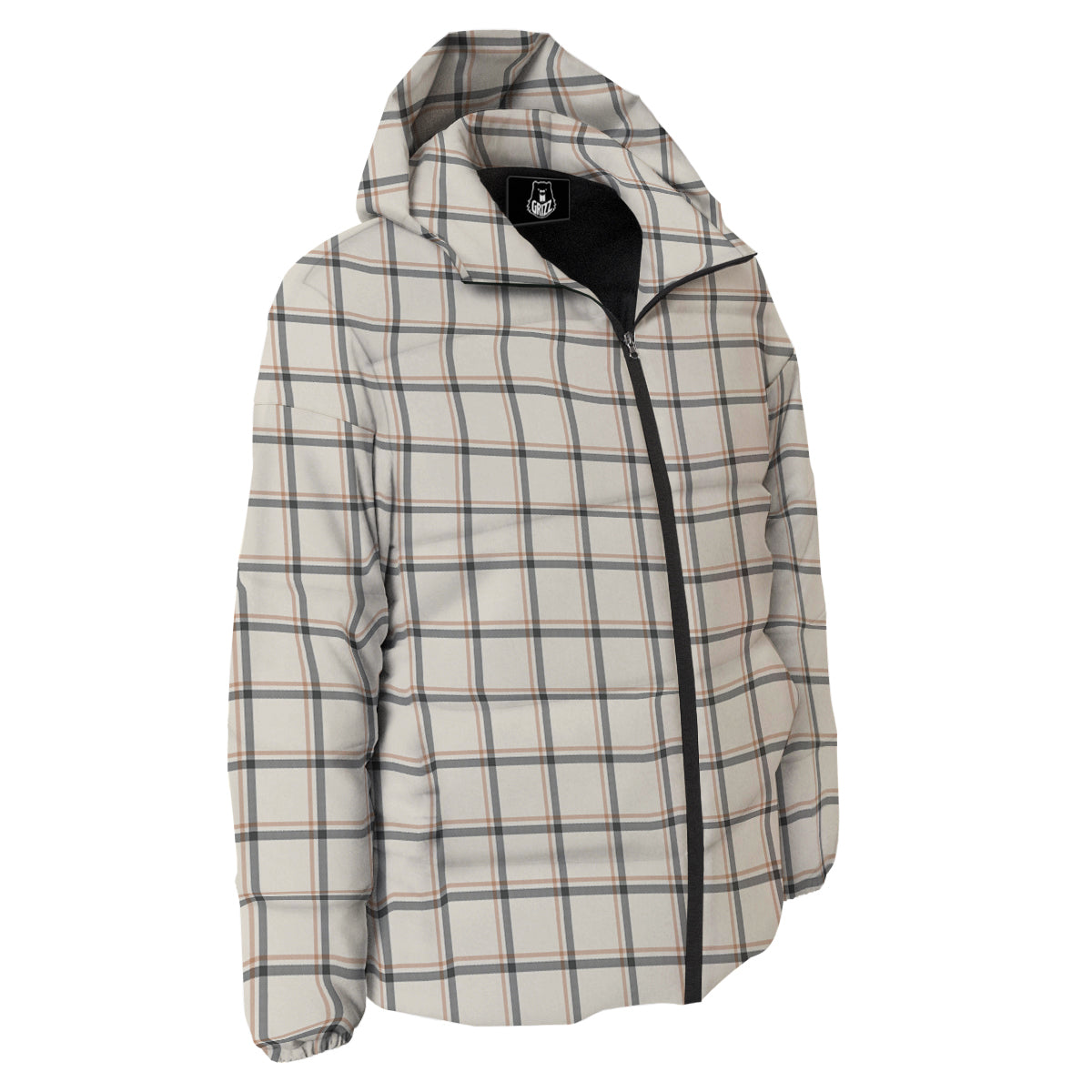 Tattersall Beige Print Pattern Down Jacket-grizzshop