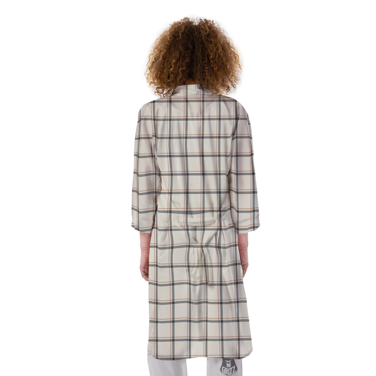 Tattersall Beige Print Pattern Kimono-grizzshop