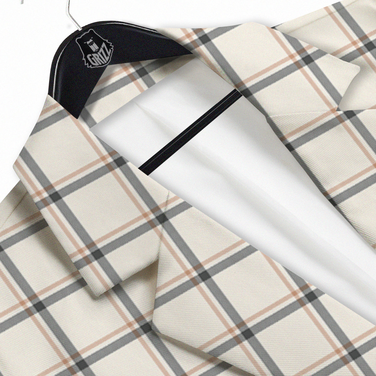 Tattersall Beige Print Pattern Men's Sport Coat-grizzshop