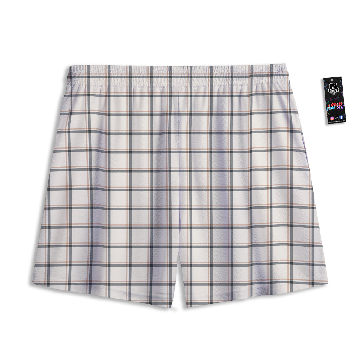 Tattersall Beige Print Pattern Mesh Shorts-grizzshop