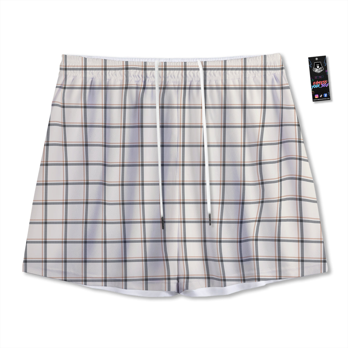 Tattersall Beige Print Pattern Mesh Shorts-grizzshop