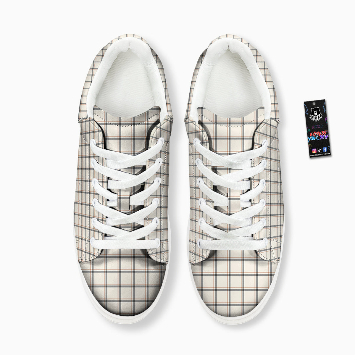 Tattersall Beige Print Pattern Platform Shoes-grizzshop