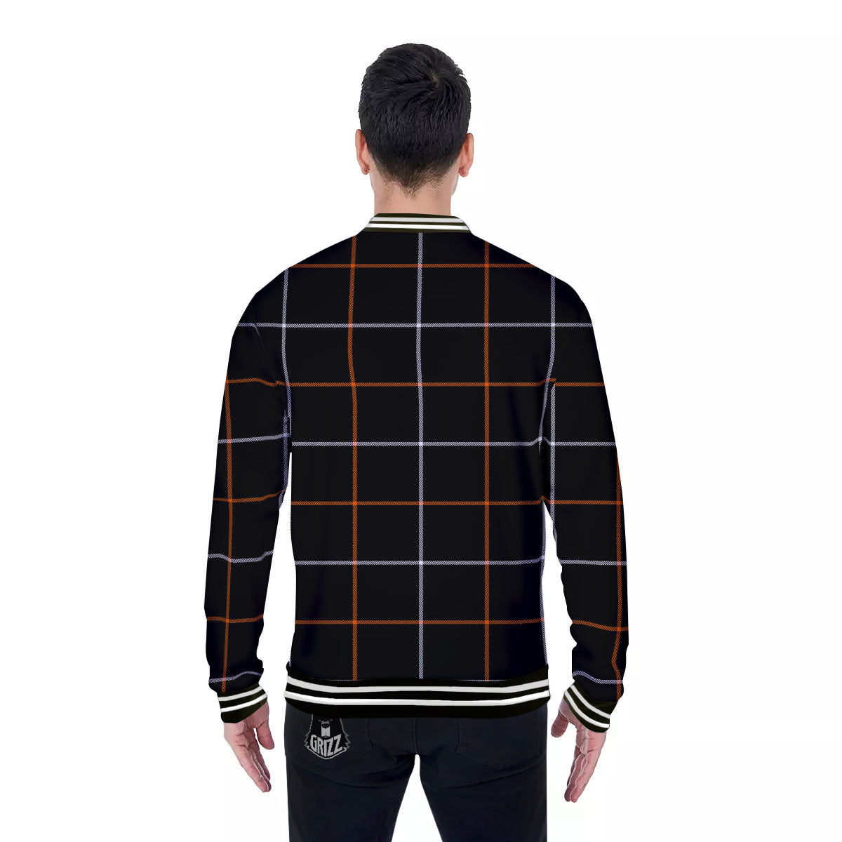 Tattersall Black Halloween Print Pattern Baseball Jacket-grizzshop