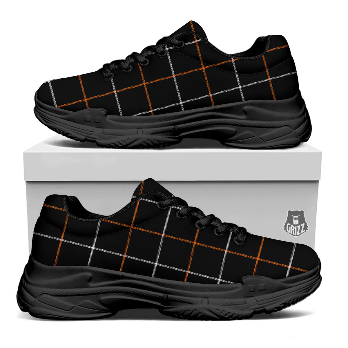 Tattersall Black Halloween Print Pattern Black Chunky Shoes-grizzshop