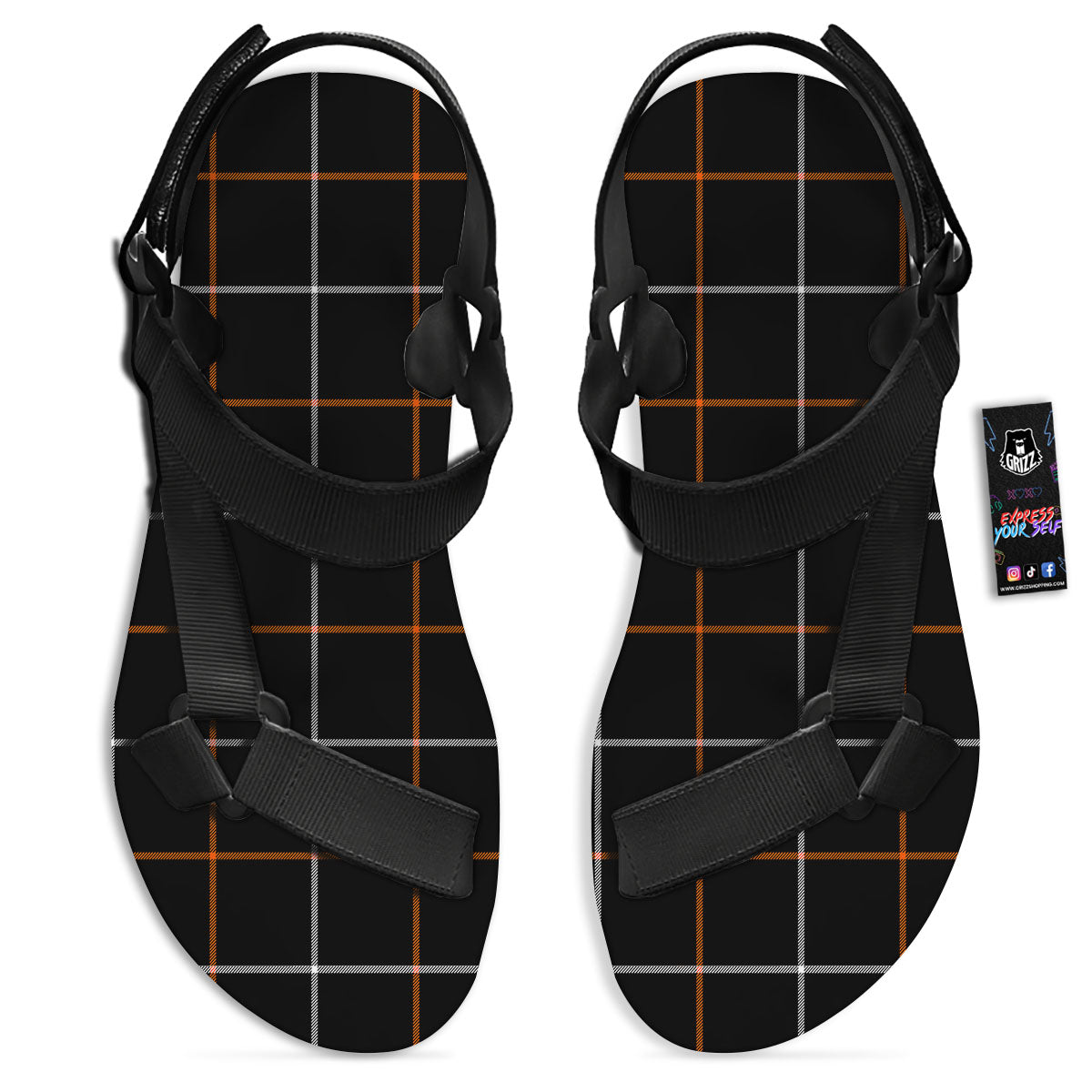 Tattersall Black Halloween Print Pattern Black Open Toe Sandals-grizzshop