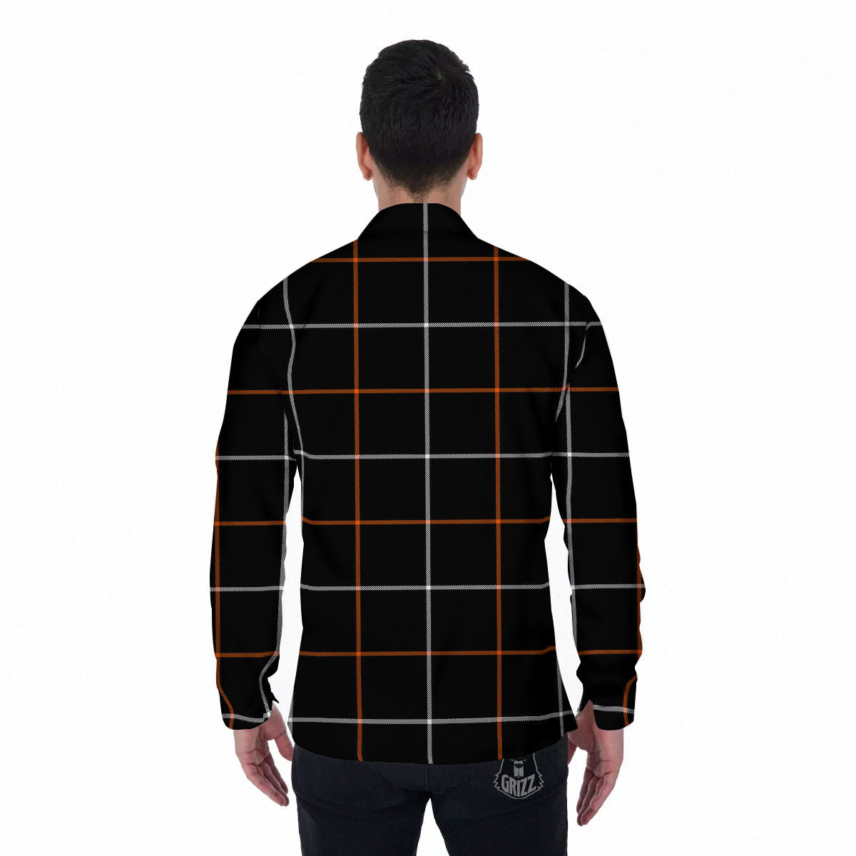 Tattersall Black Halloween Print Pattern Men's Long Sleeve Shirts-grizzshop