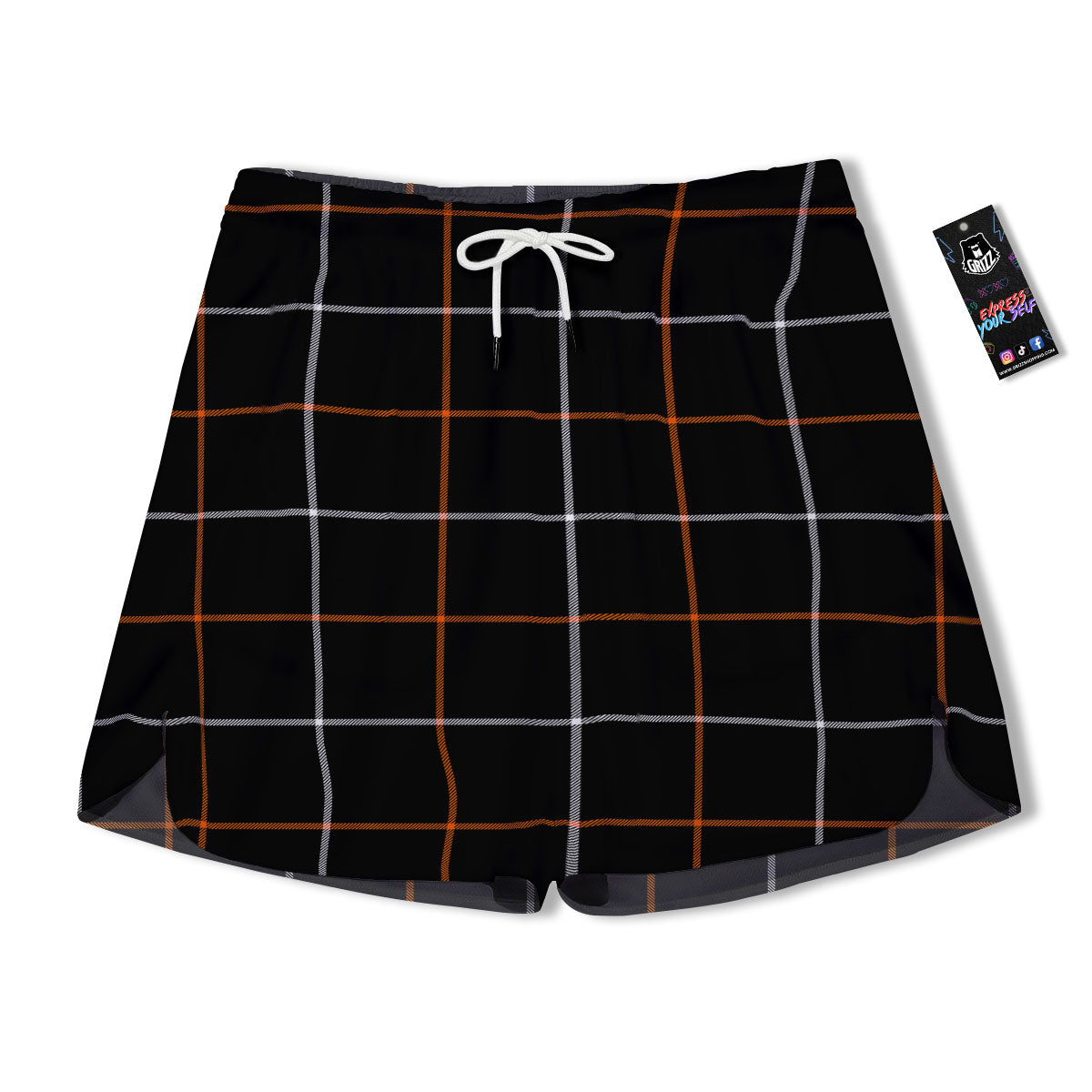 Tattersall Black Halloween Print Pattern Men's Running Shorts-grizzshop
