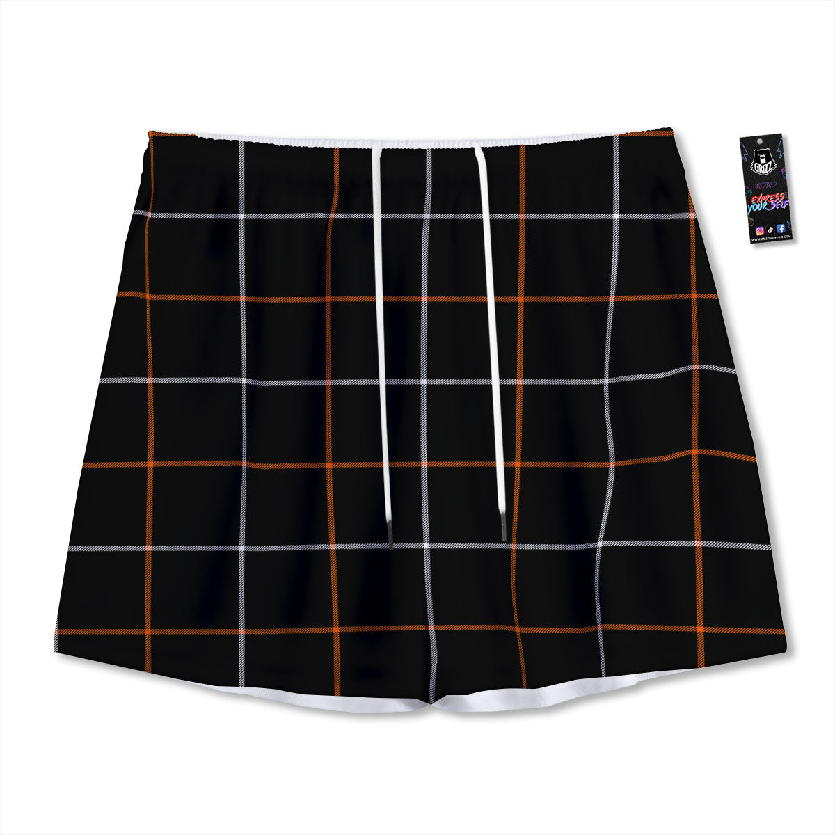Tattersall Black Halloween Print Pattern Mesh Shorts
