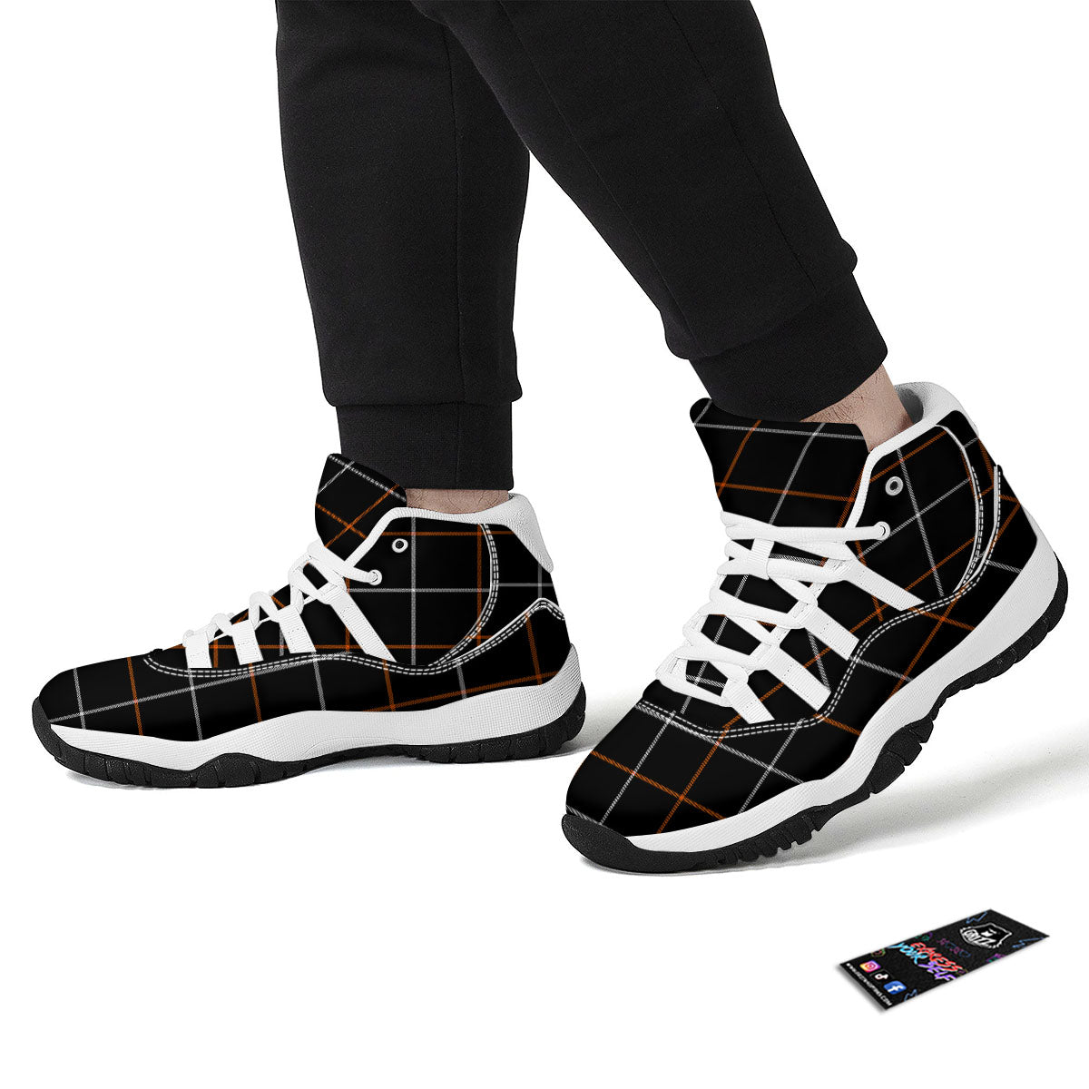 Tattersall Black Halloween Print Pattern White Bball Shoes-grizzshop