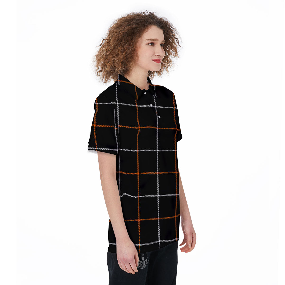 Tattersall Black Halloween Print Pattern Women's Golf Shirts-grizzshop