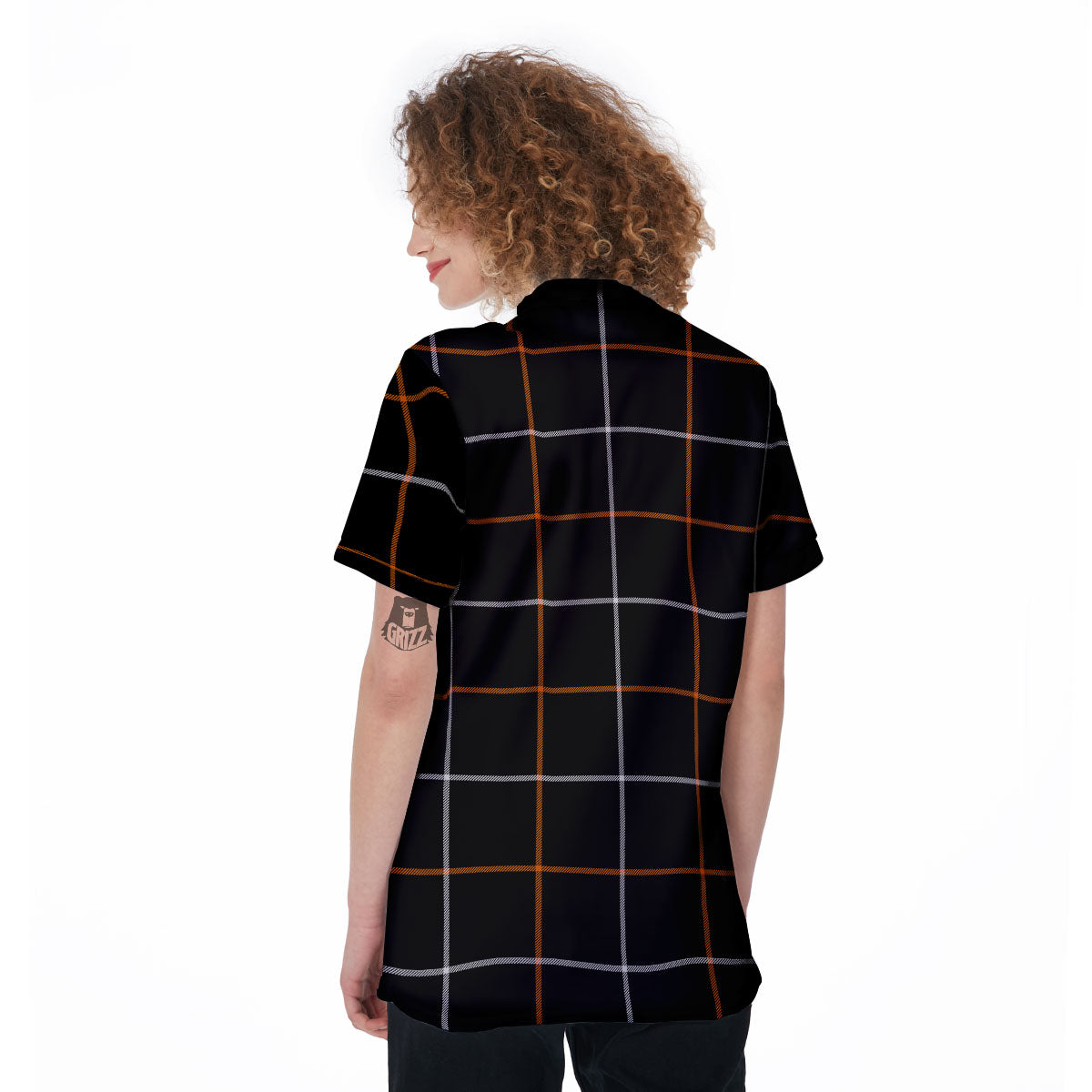 Tattersall Black Halloween Print Pattern Women's Golf Shirts-grizzshop