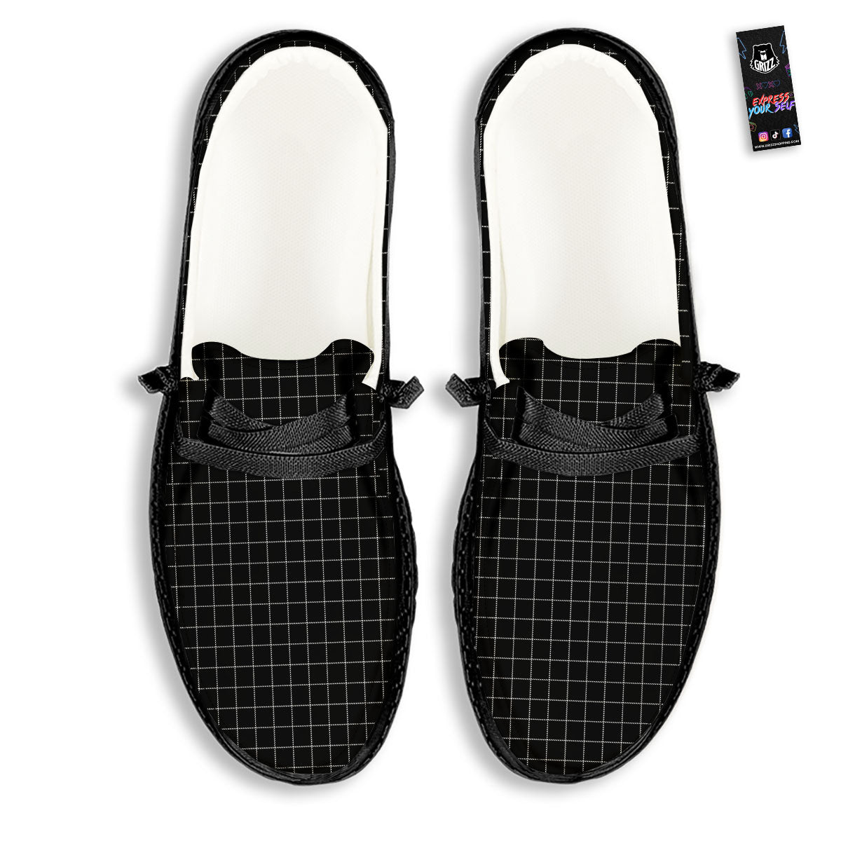 Tattersall Black Print Pattern Black Loafers-grizzshop