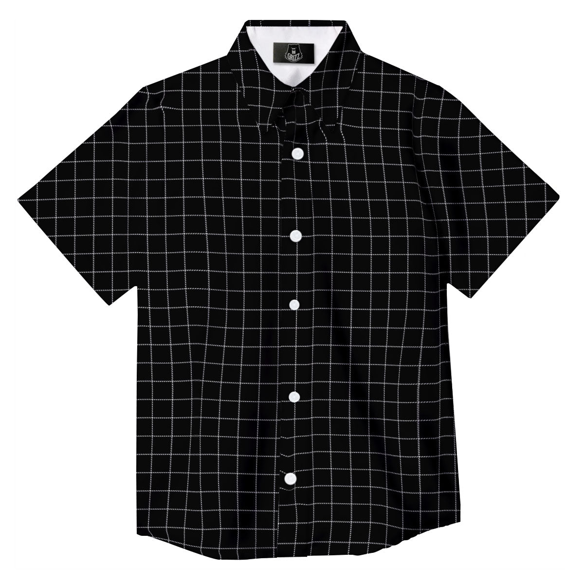 Tattersall Black Print Pattern Button Up Shirt-grizzshop