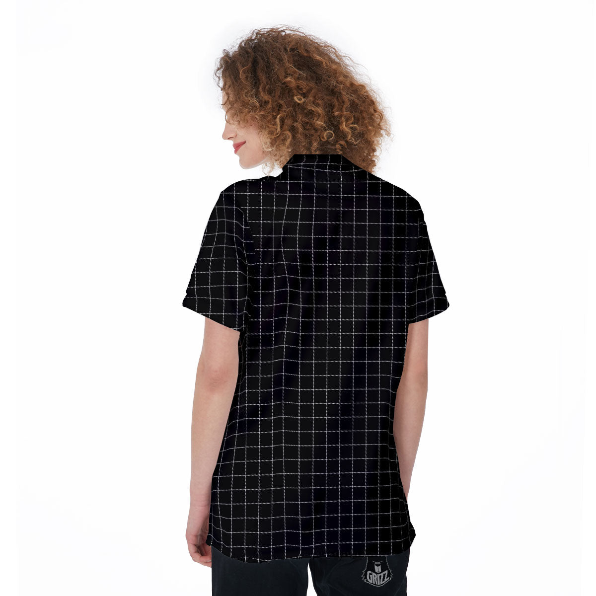 Tattersall Black Print Pattern Women's Golf Shirts-grizzshop