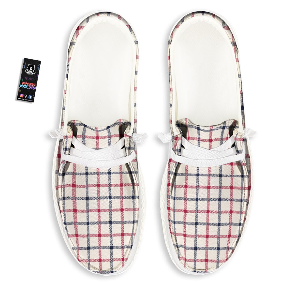 Tattersall Blue And Red Print Pattern Black Loafers-grizzshop