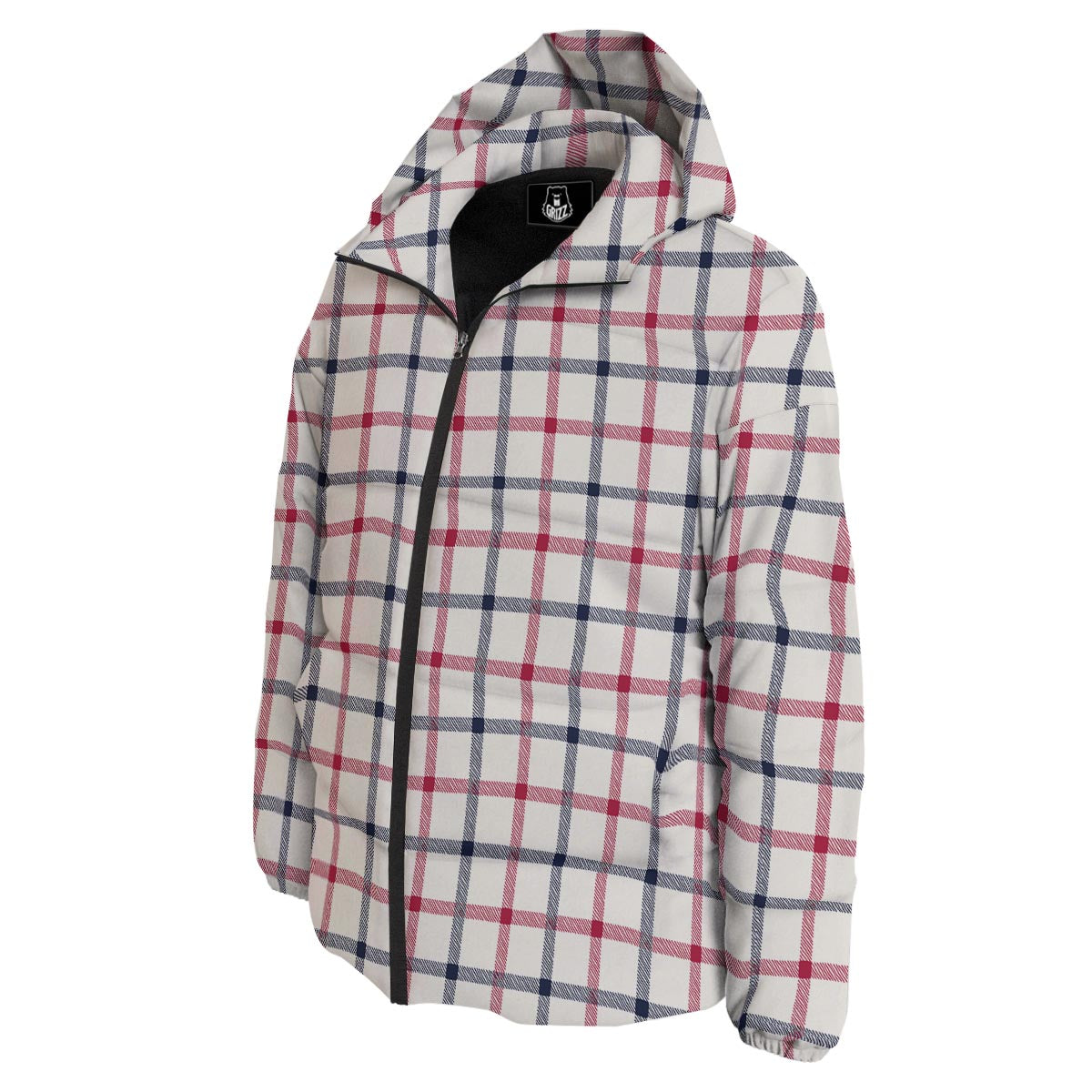 Tattersall Blue And Red Print Pattern Down Jacket-grizzshop