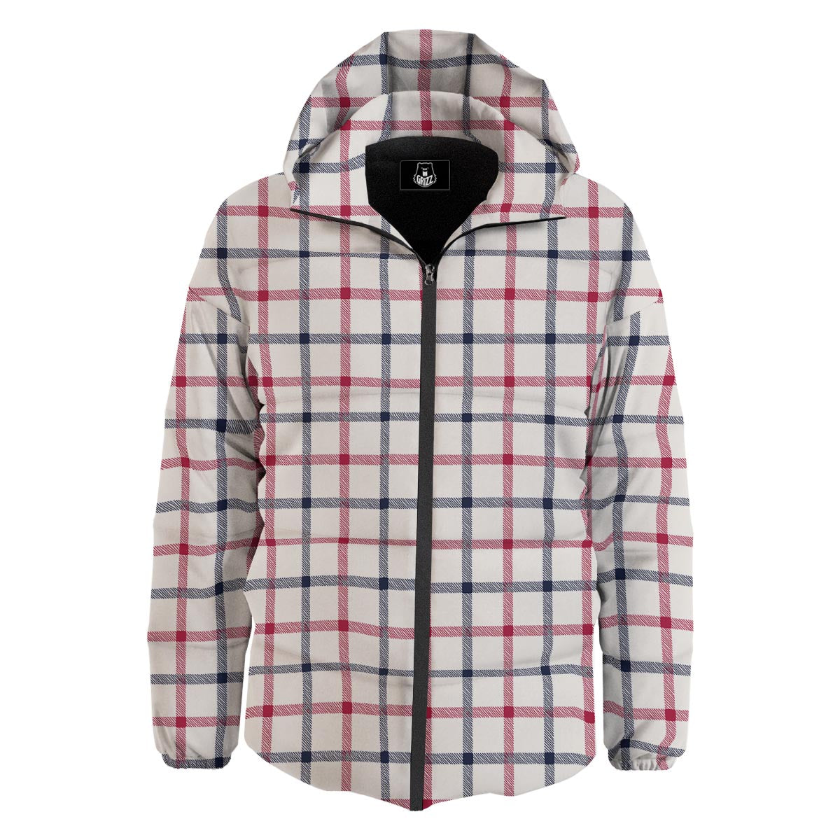 Tattersall Blue And Red Print Pattern Down Jacket-grizzshop