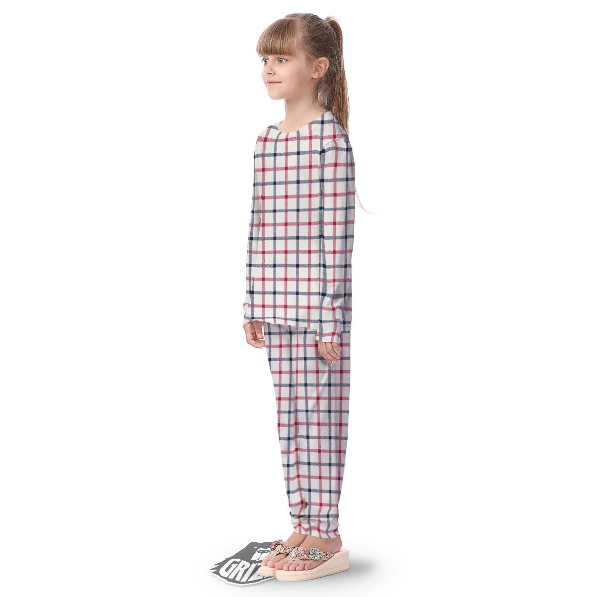 Tattersall Blue And Red Print Pattern Kid's Pajamas-grizzshop