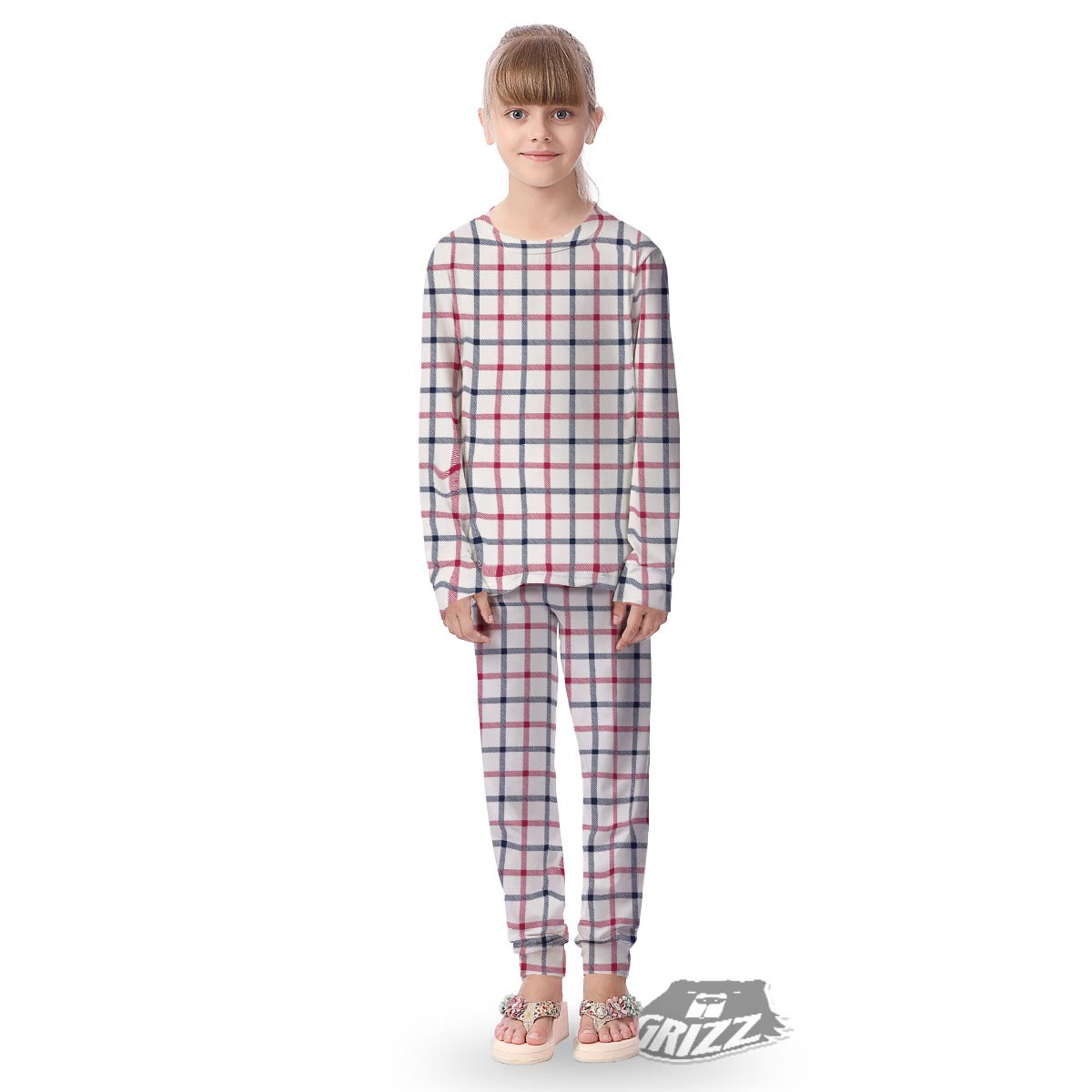 Tattersall Blue And Red Print Pattern Kid's Pajamas-grizzshop