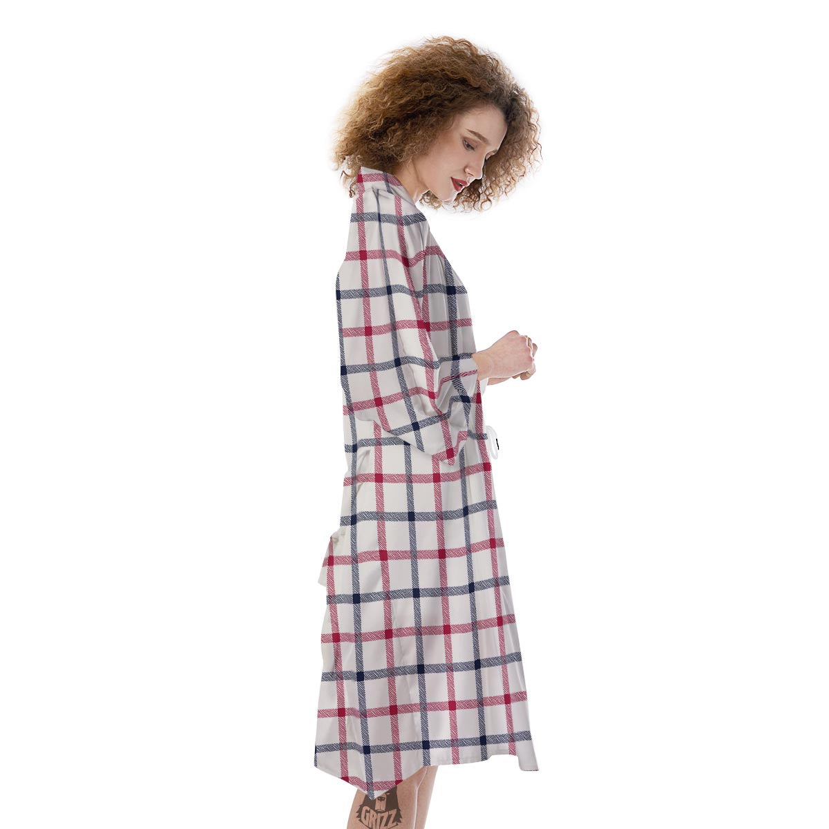 Tattersall Blue And Red Print Pattern Kimono-grizzshop