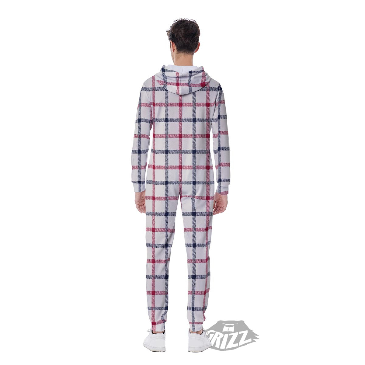 Tattersall Blue And Red Print Pattern Men's Jumpsuit-grizzshop