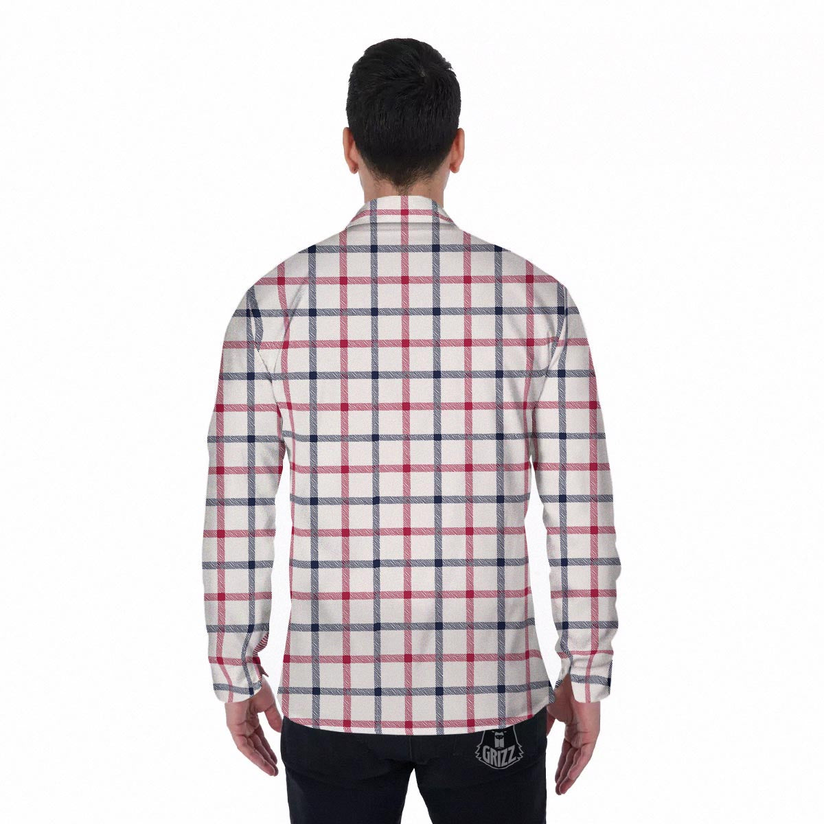 Tattersall Blue And Red Print Pattern Men's Long Sleeve Shirts-grizzshop