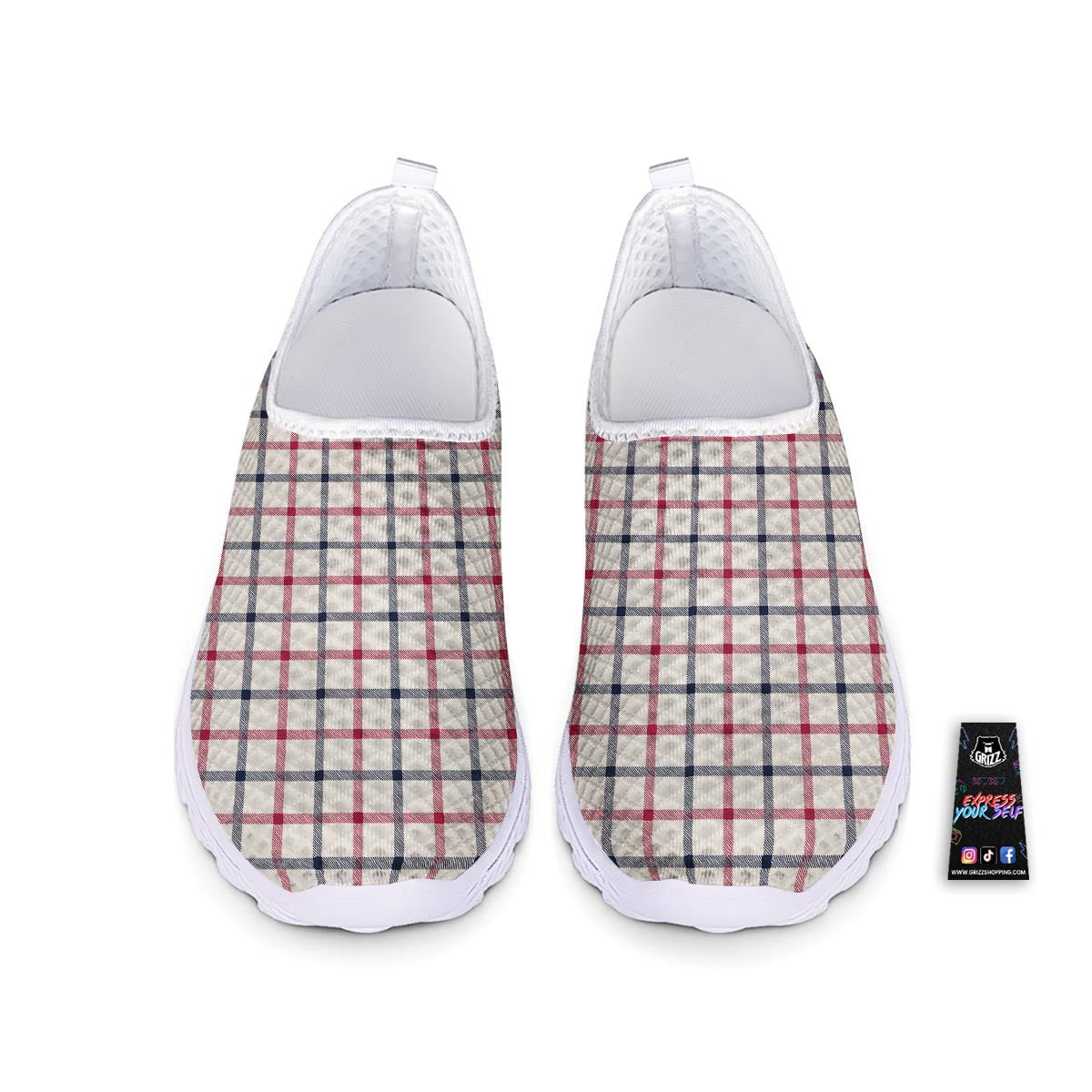 Tattersall Blue And Red Print Pattern Nurse Shoes-grizzshop