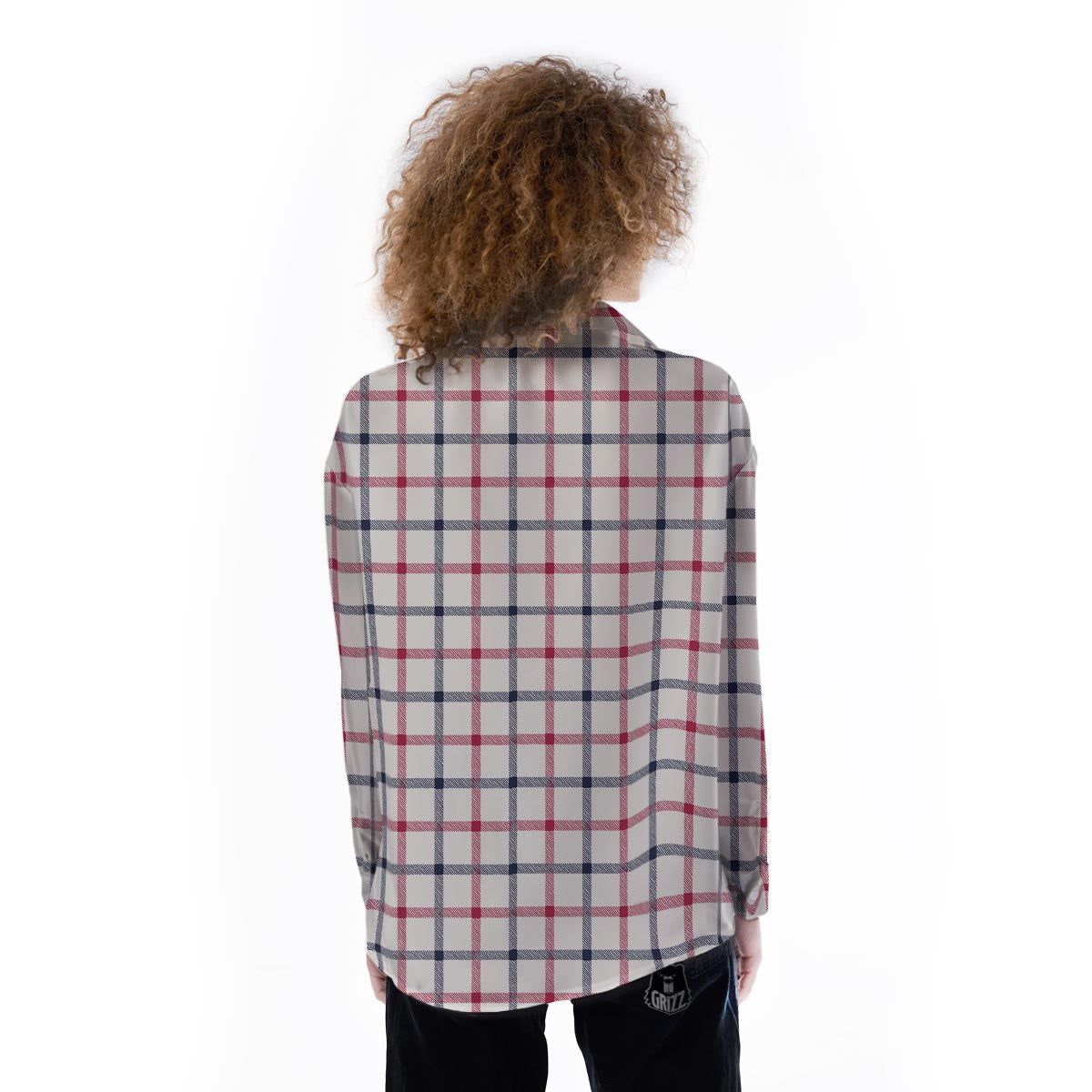 Tattersall Blue And Red Print Pattern Women's Long Sleeve Shirts-grizzshop