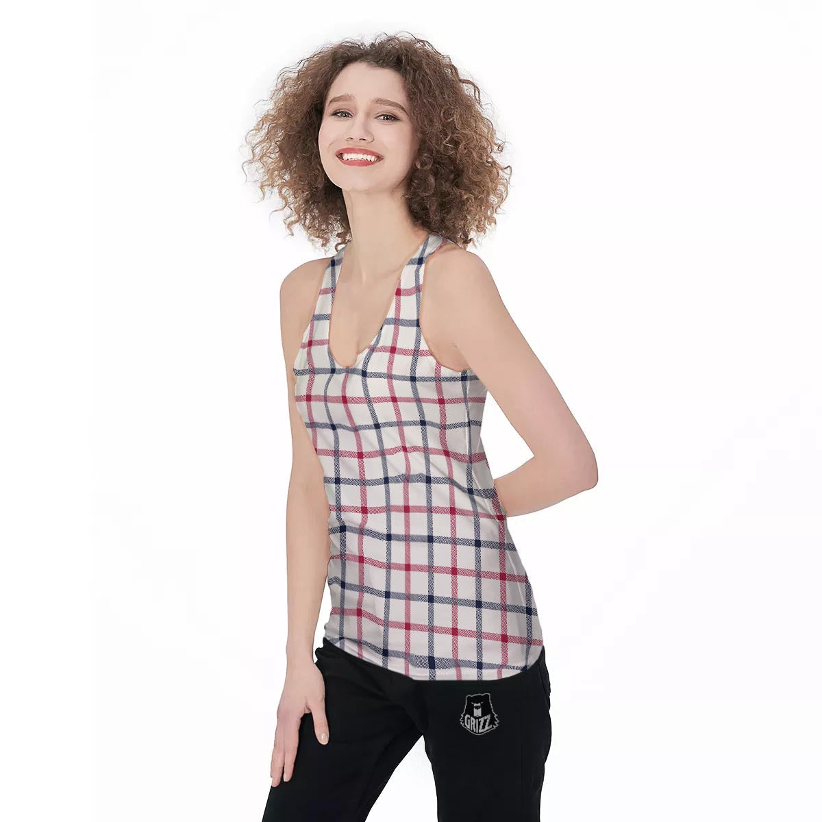 Tattersall Blue And Red Print Pattern Women's Racerback Tank Top-grizzshop