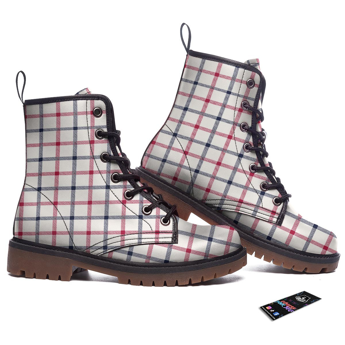 Tattersall Blue And Red Print Pattern Work Boots-grizzshop