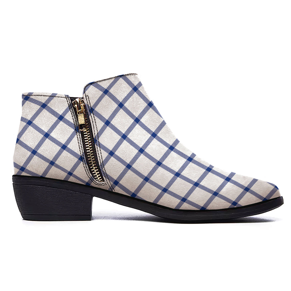 Tattersall Blue And White Print Pattern Ankle Boots-grizzshop