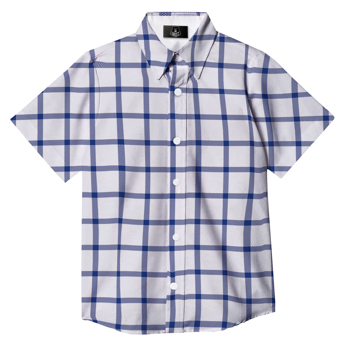 Tattersall Blue And White Print Pattern Button Up Shirt-grizzshop