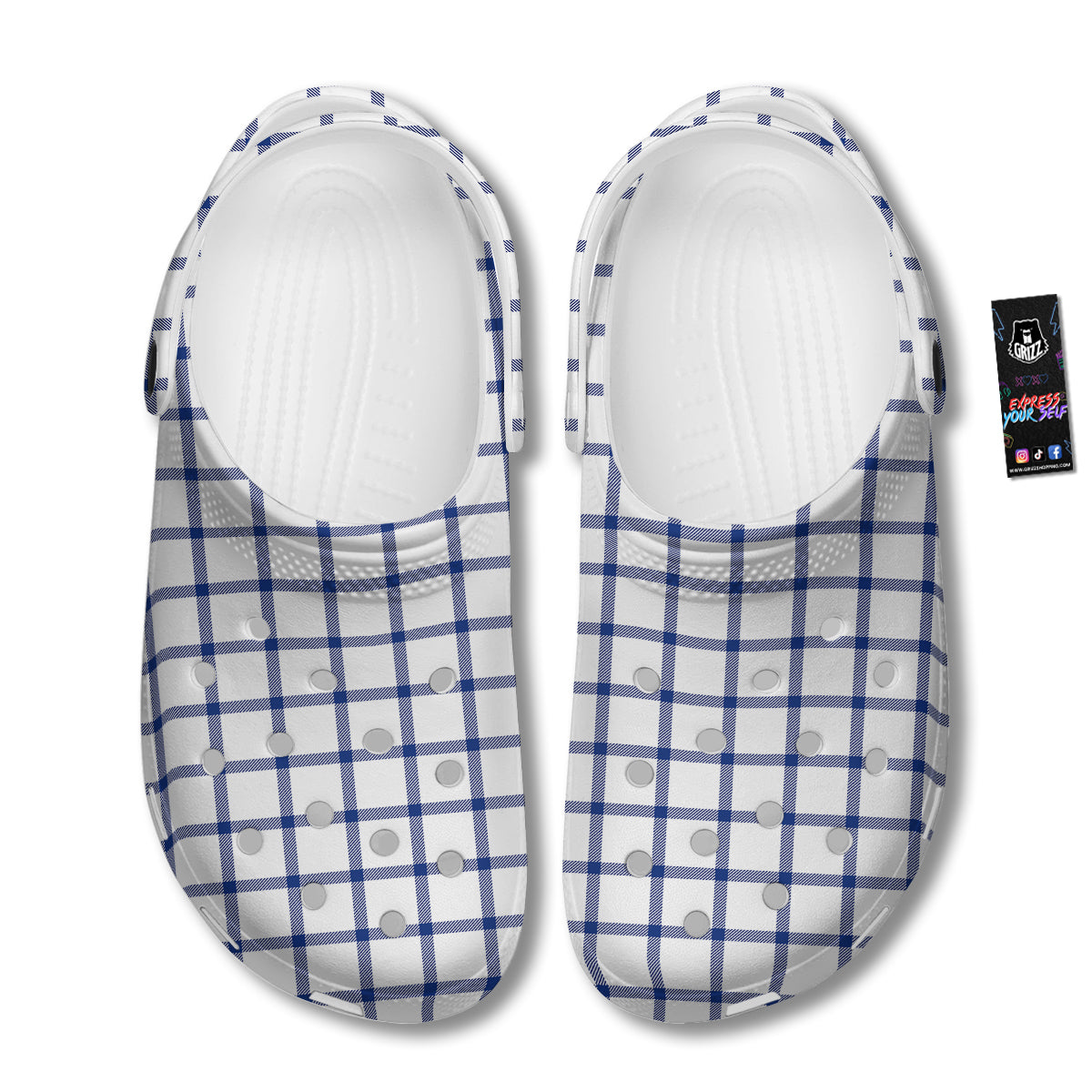 Tattersall Blue And White Print Pattern Clog-grizzshop