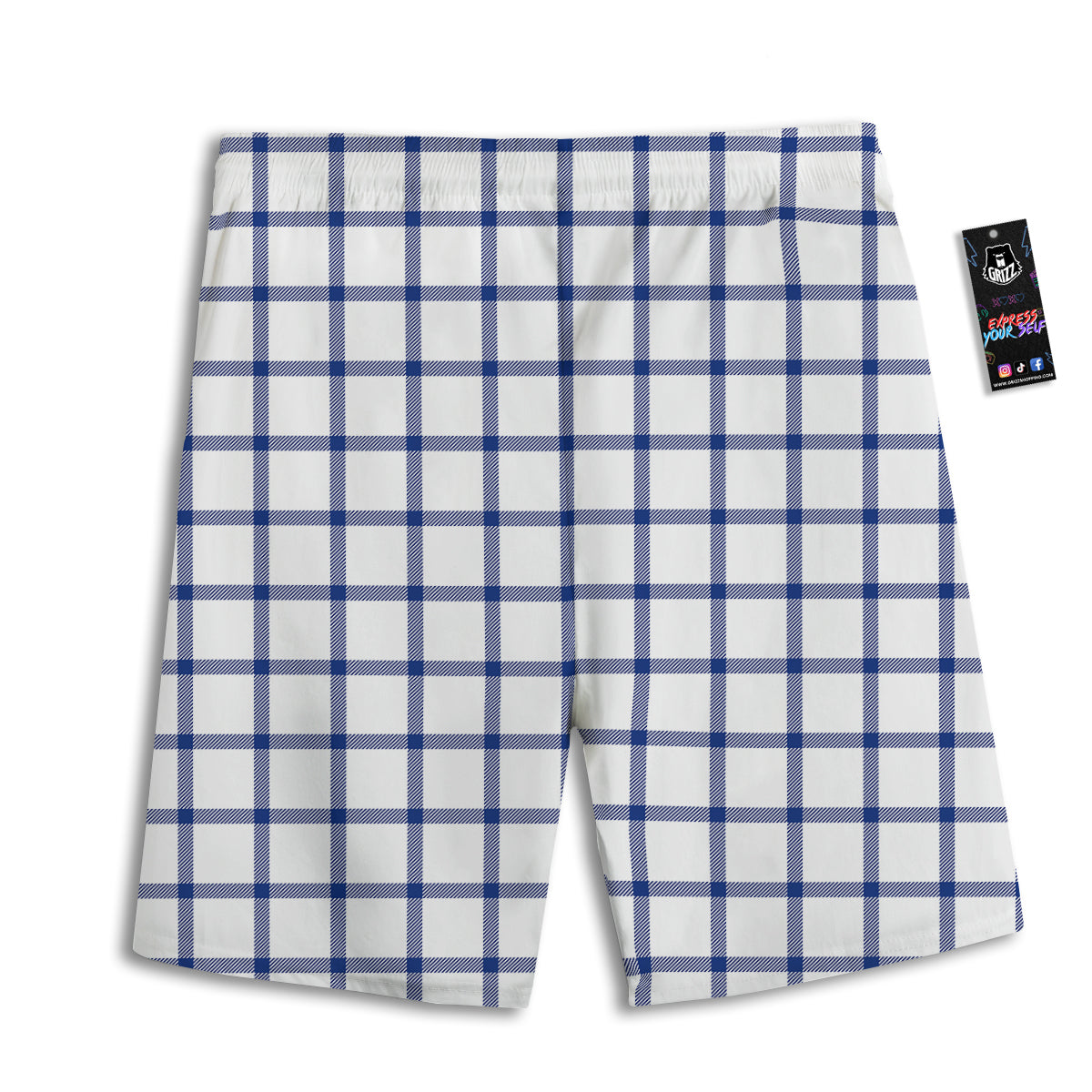 Tattersall Blue And White Print Pattern Men's Athletic Shorts