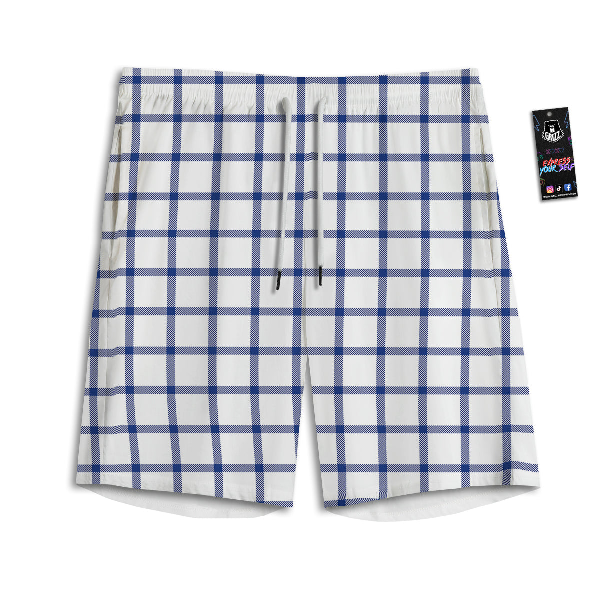 Tattersall Blue And White Print Pattern Men's Athletic Shorts