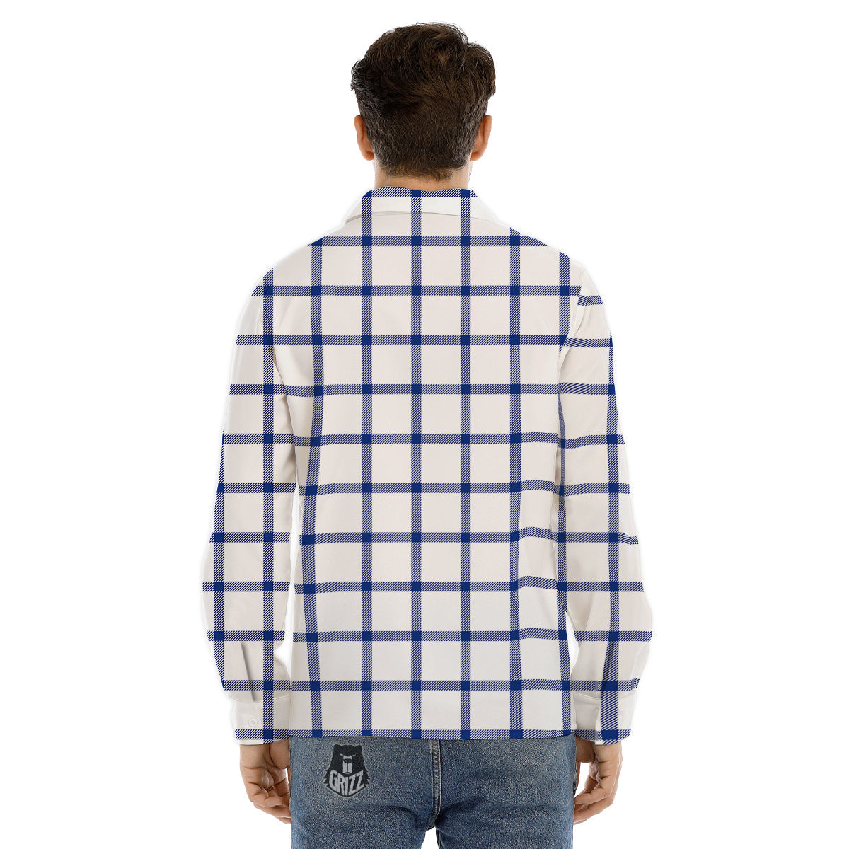 Tattersall Blue And White Print Pattern Men's Dress Shirts-grizzshop
